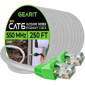 GearIT Cat6 Outdoor Ethernet Cable (Cat 6 DIY Bulk Kit - 1000 Feet Cable | x20 RJ45 | x20 Boot) CCA Copper Clad, Waterproof, Direct Burial, In-Ground, UV Jacket, POE, Network, Internet - 1000ft