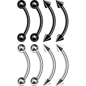 Stainless Steel Black Curved Barbell Bar 14 Gauge 4mm Ball Spike Nose Earrings Eyebrow Piercing Jewelry See More Sizes