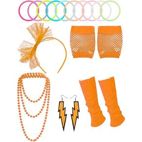 80s Accessories for Women，Retro 80s Lace Headband Bracelet Fishnet Gloves Necklace Earrings Leg Warmers for Women 80s Party