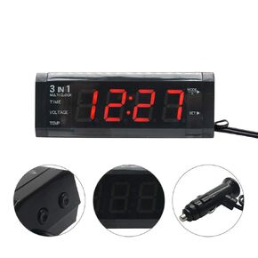 MASO Car Thermometer LCD Clock, Multifunctional 3 in 1 Vehicle Car Kit Digital Display Clock+Temperature Thermometer+Voltage Meter Voltmeter Red