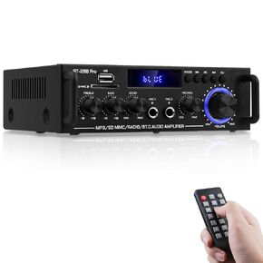مضخم صوت للمنزل، KS-33BT ثنائي القناة بلوتوث 5.0 مضخم هاي فاي، RMS 60 وات × 2 كحد أقصى. 400 واط × 2 جهاز استقبال مضخم صوت ستيريو مع صدى/ميكروفون/USB/SD/AUX/FM للمسرح المنزلي، السيارة، الحفلات، الكاريوكي