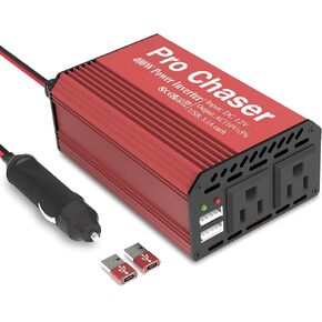 Pro Chaser 400W Car Power Inverter 12V DC to 110V AC Car Truck RV Inverter 6.2A Dual USB Charging Ports for Road Trips (USB C Adaptors Included) (Red)