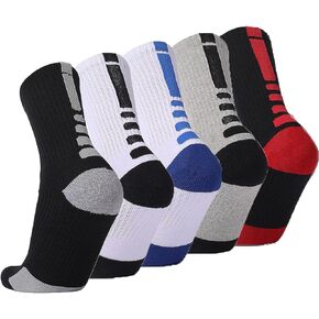 YWSLRC 5 Pairs Mens Athletic Crew Socks Elite Basketball Sport Cushioned Long Compression Sock,6.5-11.5