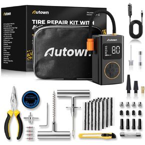 Flat Tire Repair Kit with Air Compressor 54 Pcs for Car, Motorcycle, ATV, Jeep, Truck, Tractor Flat Tire Puncture Repair
