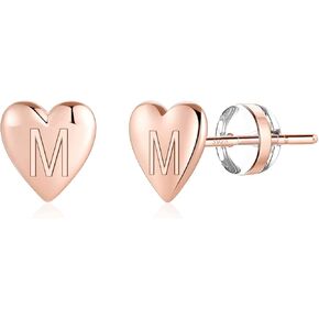 Heart Initial Stud Earrings for Girls - S925 Sterling Silver Post 14K Gold Plated Dainty Letter Earrings Hypoallergenic Little Initial Earrings for Women Girls Sensitive Girls Earrings