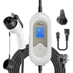 Mplus Electric Vehicle Charger Station 16 Apm Level 1 & 2 Portable EV Charging Includes NEMA 5-15P & 6-20 Plug Compatible with J1772 Electric Cars Household Travel Travel Portable Emergency Charger