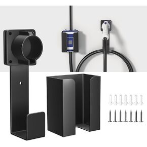 EV Charger Holder-Charging Box Holder, Nozzle Holster Dock and Cable Organizer, Wall-Mount Connector with J-Hook Combination for J1772, EV Cable Holder Wall-Mount Electric Vehicle Charger.