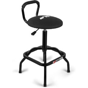 Garage Stool, Adjustable Height Swivel Work Bar Mechanic Stool, Shop Stool with Backrest, Pneumatic Shop Stool for Home, Bar and Shop, 300 LBS Capacity, 360° Rotation, Heavy Duty, Black