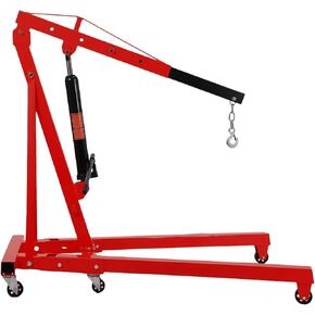 4400LB Folding Engine Crane Engine Hoist Cherry Picker 2Ton Ship Crane Heavy Duty Steel Lift Garage Workshop Auto Repair Foldable Stand 6 Caster (Red)