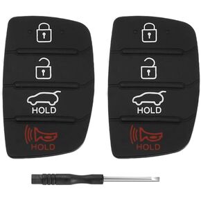 Key Fob Rubber Button Pad Replacement for Hyundai Santa Fe Sport Sonata 2018 2017 2016 2015 2014 2013 4 Button Key Fob Cover Keyless Entry Remote Control Flip Car Key Fob Case Insert Keypad - 2 Pack