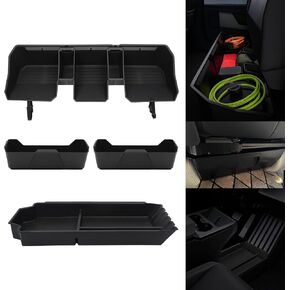 for 2024 Tesla Cybertruck Rear & Front Under Seat Storage Box and Floor Center Console Organizer for Tesla Cybertruck 2024, Under Seat Organizer with Silicone Pad for Cybertruck Accessories(4PC)