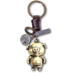 AuPra Pig KeyChain Gift Women & Men Leather 3D Animal KeyRing Home Car Keys Holder Ladies Piggy Funny Present