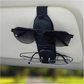 Sunglasses Holders for Car Visor - Magnetic Artificial Leather Sunglasses Holder and Ticket Card Clip - Car Visor Accessories for Women Man - Visor Sunglasses clip (Black)