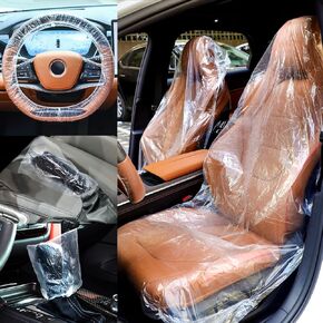 250 Pcs Disposable Car Seat Covers Plastic Seat Covers Clear Car Seat Protector Includes Wheel Covers, Gear Selector Covers and Handbrake Cover for Auto Truck Bus Accessories