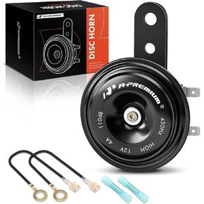 A-Premium Disc Horn High Universal Electric Horn - 12V 110 dB - Compatible with Passenger Car, Commercial/Off-Road Vehicle, ATVs, Scooter, Dirt/Pocket Bikes, Motorcycles & More, 76 mm