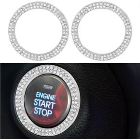 2 Pcs Silver Car Bling Crystal Rhinestone Engine Start Ring Decals, Car Push Start Button Cover/Sticker, Key Ignition Knob Bling Ring, Sparkling Car Interior Accessories for Women，Automotive in Saudi Arabia