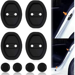 Car Silicone Door Latch Protective Cover Car Door Lock Latches Cover Protector Vehicle Ventilation Doors Locks Guard Stopper Set Universal Car Interior Accessories (Black-4Pcs)