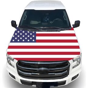 American Hood Cover Flag - 63x51 in Car Hood Cover American Flag for Car Decor, Patriotic Car American Flag Car Bonnet Banner with 2 Pack Adjustable Triangular Fasteners