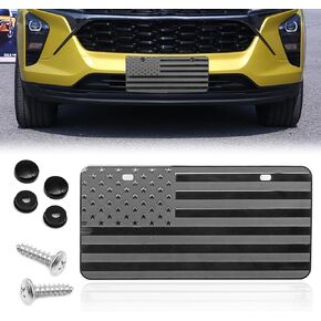 American Flag License Plate, Front Flag License Plates with 4 Holes, Vanity Novelty Lisense Plates Designs for Front of Car Tag- Patriotic 3D Metal Embossed License Plate (6 x 12 inch) (Black)