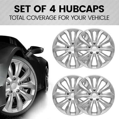 أغطية عجلات BDK Hubcaps للسيارات، أغطية إطارات فضية ممتازة مقاس 16 بوصة، غطاء بديل لإطارات العجلات لسيارة Toyota Camry Corolla Style Automotive (4 عبوات) in Saudi Arabia