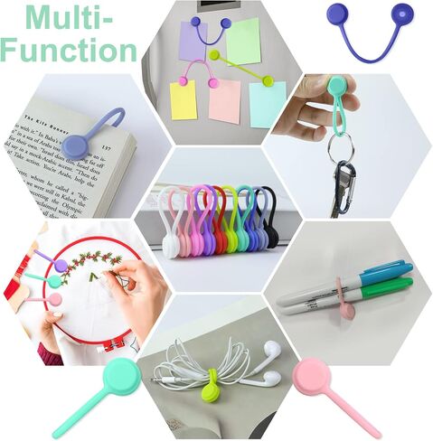 Silicone Magnetic Cable Ties, 24 Pack 8 Colors | Reusable Ties With Strong Magnets, Organize Usb & Headphone Cords; Can Hang and Hold Keychains for Tidy Cable Management in Kuwait