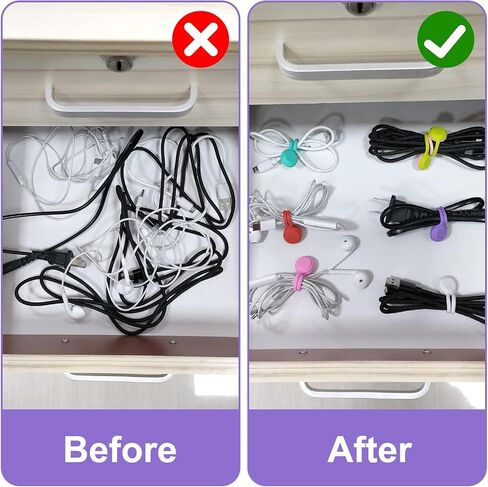Silicone Magnetic Cable Ties, 24 Pack 8 Colors | Reusable Ties With Strong Magnets, Organize Usb & Headphone Cords; Can Hang and Hold Keychains for Tidy Cable Management in Kuwait