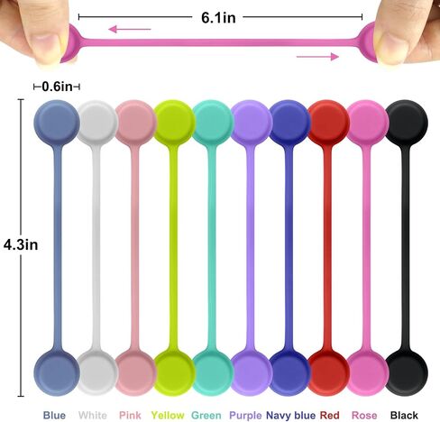 Silicone Magnetic Cable Ties, 24 Pack 8 Colors | Reusable Ties With Strong Magnets, Organize Usb & Headphone Cords; Can Hang and Hold Keychains for Tidy Cable Management in Kuwait