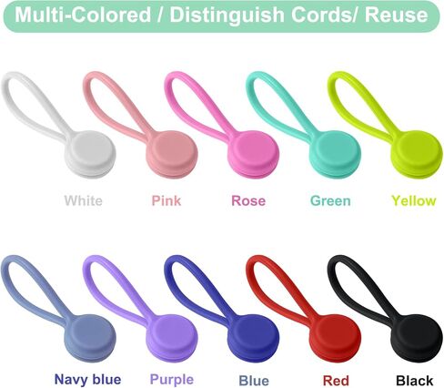 Silicone Magnetic Cable Ties, 24 Pack 8 Colors | Reusable Ties With Strong Magnets, Organize Usb & Headphone Cords; Can Hang and Hold Keychains for Tidy Cable Management in Kuwait