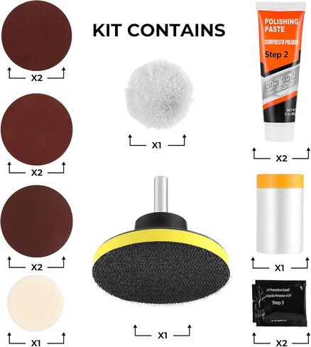 Headlight Restoration Kit, Polish Restore Cleaner Clean Tool DIY Polishing, Sanding Discs, Scouring Pads for Electric Drill, 3 Easy Steps to Restore Sun Damaged Car Headlights Lens in Saudi Arabia