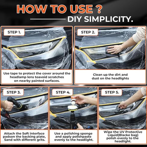 Headlight Restoration Kit, Polish Restore Cleaner Clean Tool DIY Polishing, Sanding Discs, Scouring Pads for Electric Drill, 3 Easy Steps to Restore Sun Damaged Car Headlights Lens in Saudi Arabia