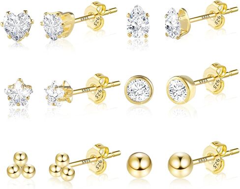 KISSPAT 6 Pairs Small Gold Stud Earrings Set for Women Hypoallergenic Sterling Silver post Tiny Stud Earrings Multiple Pack in Kuwait
