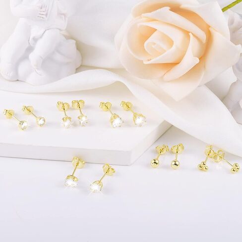 KISSPAT 6 Pairs Small Gold Stud Earrings Set for Women Hypoallergenic Sterling Silver post Tiny Stud Earrings Multiple Pack in Kuwait