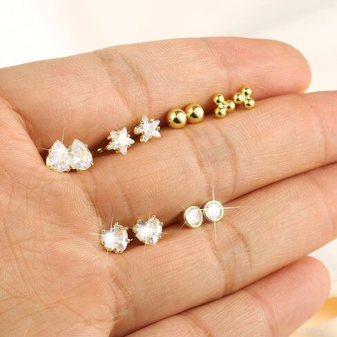 KISSPAT 6 Pairs Small Gold Stud Earrings Set for Women Hypoallergenic Sterling Silver post Tiny Stud Earrings Multiple Pack in Kuwait