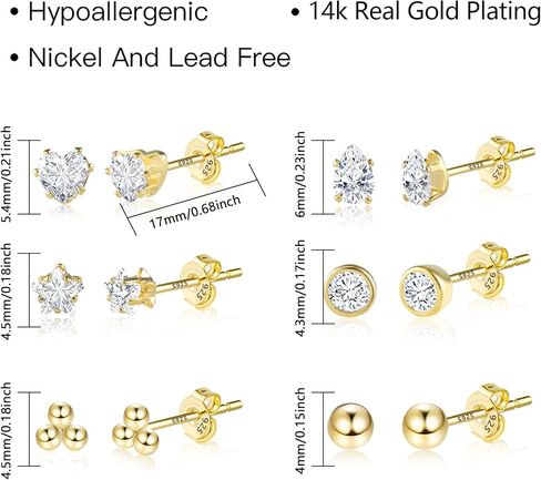 KISSPAT 6 Pairs Small Gold Stud Earrings Set for Women Hypoallergenic Sterling Silver post Tiny Stud Earrings Multiple Pack in Kuwait