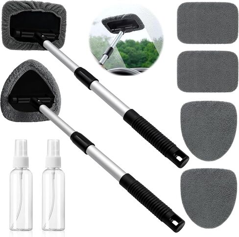 Car Windowshield Cleaner: 2 Pack Car Windshield Cleaning Tool - Car Glass Cleaner Tool - Windshield Cleaning Kit - Windowshield Wiper - Extendable Handle - with 4 Microfiber Pad & 2 Sprayer (2PCS) in Saudi Arabia