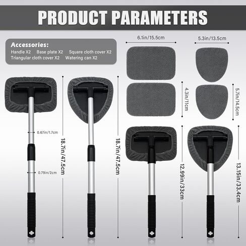 Car Windowshield Cleaner: 2 Pack Car Windshield Cleaning Tool - Car Glass Cleaner Tool - Windshield Cleaning Kit - Windowshield Wiper - Extendable Handle - with 4 Microfiber Pad & 2 Sprayer (2PCS) in Saudi Arabia