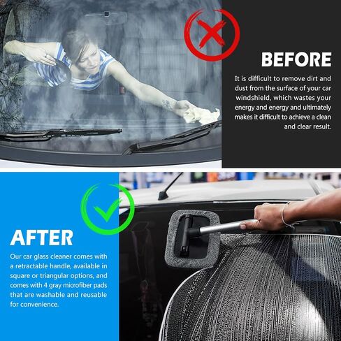 Car Windowshield Cleaner: 2 Pack Car Windshield Cleaning Tool - Car Glass Cleaner Tool - Windshield Cleaning Kit - Windowshield Wiper - Extendable Handle - with 4 Microfiber Pad & 2 Sprayer (2PCS) in Saudi Arabia