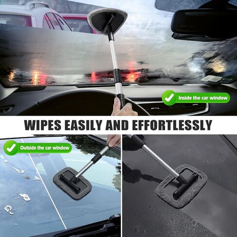 Car Windowshield Cleaner: 2 Pack Car Windshield Cleaning Tool - Car Glass Cleaner Tool - Windshield Cleaning Kit - Windowshield Wiper - Extendable Handle - with 4 Microfiber Pad & 2 Sprayer (2PCS) in Saudi Arabia