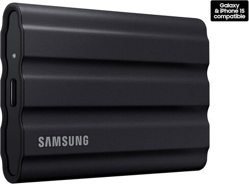Samsung T7 Shield Portable SSD 1TB, USB 3.2 Gen 2, Up to 1,050 MB/s | Rugged, IP65 Water Resistant, External Solid State Drive for Photographers, Content Creators and Gaming (MU-PE1T0S/AM), Black in Kuwait