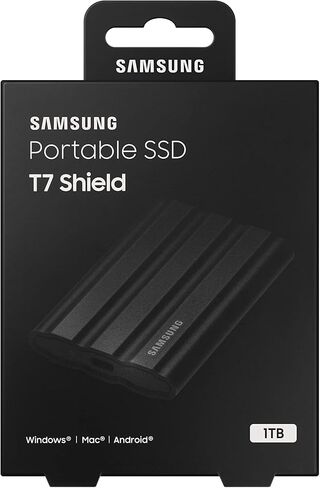 Samsung T7 Shield Portable SSD 1TB, USB 3.2 Gen 2, Up to 1,050 MB/s | Rugged, IP65 Water Resistant, External Solid State Drive for Photographers, Content Creators and Gaming (MU-PE1T0S/AM), Black in Kuwait
