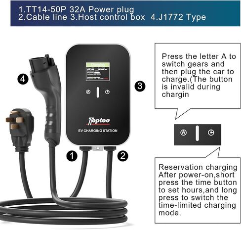 محطة شحن السيارة الكهربائية بمستويين لشاحن EV، تعمل مع J1772 EV والمركبات الهجينة، 4 مستويات تيار قابلة للتعديل، 32 أمبير، 240 فولت، سلك تمديد بطول 16.4 قدم in Kuwait