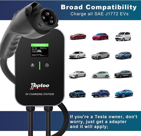 محطة شحن السيارة الكهربائية بمستويين لشاحن EV، تعمل مع J1772 EV والمركبات الهجينة، 4 مستويات تيار قابلة للتعديل، 32 أمبير، 240 فولت، سلك تمديد بطول 16.4 قدم in Kuwait