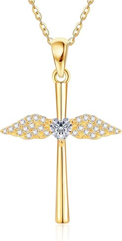 ELFRONT 14K الذهب Guardian Angel قلادة 14K الصلبة الذهب الأصفر مويسانيتي أجنحة الملاك قلادة قلادة الذهب الملاك مجوهرات للنساء الفتيات in Kuwait