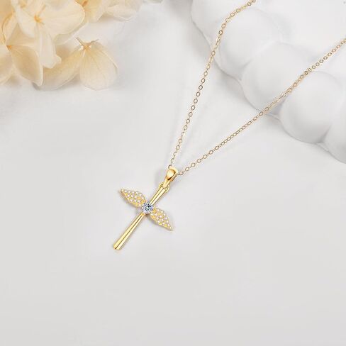 ELFRONT 14K الذهب Guardian Angel قلادة 14K الصلبة الذهب الأصفر مويسانيتي أجنحة الملاك قلادة قلادة الذهب الملاك مجوهرات للنساء الفتيات in Kuwait