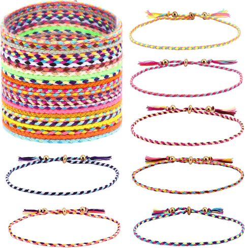 Svovin 36 Pcs Handmade Braided Friendship Bracelet for Men Women Muticolor Adjustable Wrap Rope String Wrist Cord Bohemian Bracelet Jewelry Unisex Gifts-Party Favors in Saudi Arabia
