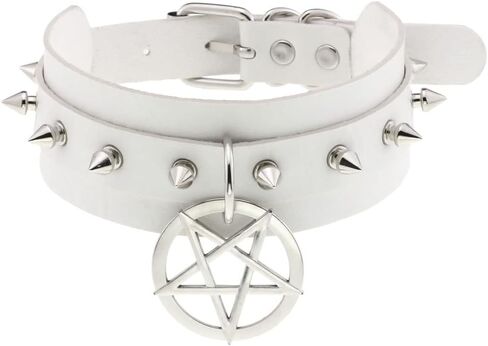 Multicolor PU Simulated Leather Silvert-Tone Spikes Rivets Pentacle Star Charm Collar Choker Necklace in Saudi Arabia