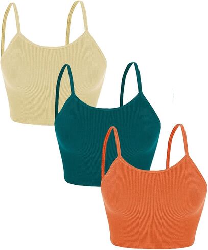 Topstype 3 Pcs Ribbed Crop Tank Cami Tops Womens Sleeveless Spaghetti Strap Camisole in Kuwait