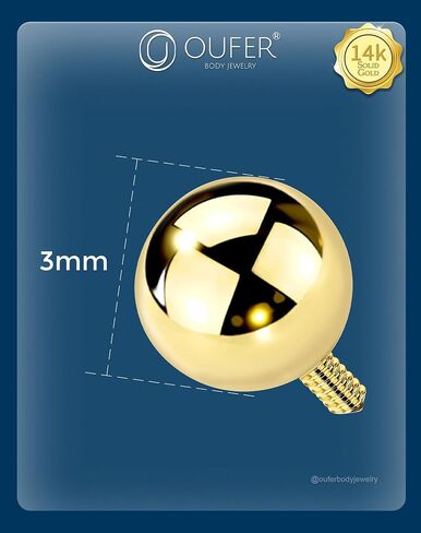 OUFER 14K Solid Gold Clea CZ Replacement Ball Externally Threaded for Belly Button Rings in Kuwait