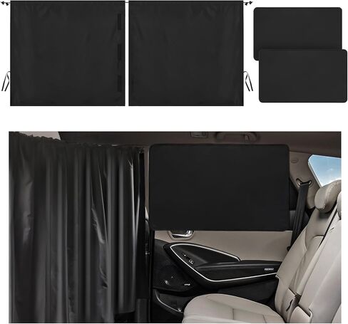 ظلال نافذة السيارة، مظلة شمسية لنافذة السيارة، مظلة شمسية معتمة للخصوصية، تحافظ على برودة أغطية نوافذ السيارة، ستارة مقسمة للمقعد الخلفي و2 مظلة جانبية مغناطيسية للنافذة للتخييم والسفر والنوم in Kuwait