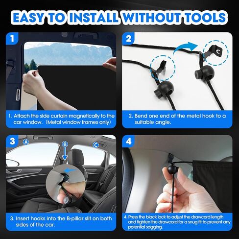 ظلال نافذة السيارة، مظلة شمسية لنافذة السيارة، مظلة شمسية معتمة للخصوصية، تحافظ على برودة أغطية نوافذ السيارة، ستارة مقسمة للمقعد الخلفي و2 مظلة جانبية مغناطيسية للنافذة للتخييم والسفر والنوم in Kuwait